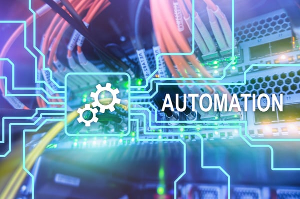 Word automation on a colorful background representing business process automation and innovation concepts